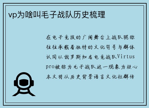 vp为啥叫毛子战队历史梳理